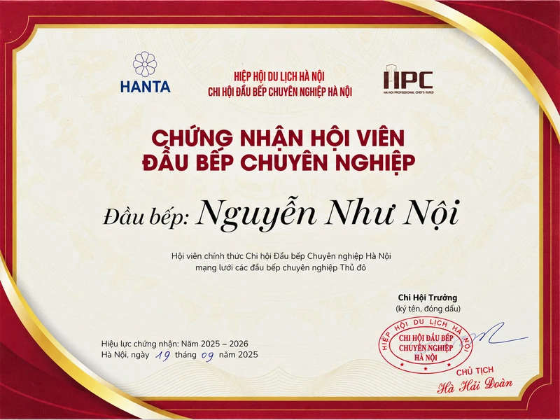 Chứng nhận hội viên đầu bếp chuyên nghiệp — Nguyễn Như Nội — 2025–2026